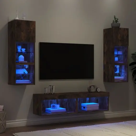 Do wyczerpania zapasów 6-częściowy zestaw mebli TV z LED, przydymiony dąb Lumarko! - Hurtownia wielobranżowa Lumarko